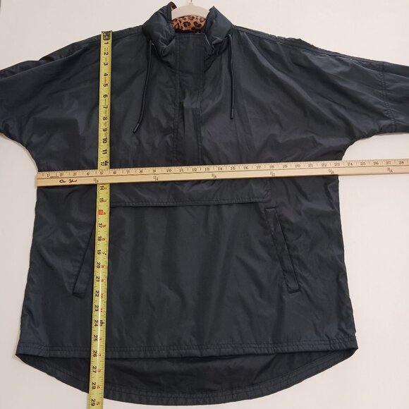 Lauren James Black Pullover Jacket Leopard Print Collar Medium Rain Jacket - Picture 12 of 12